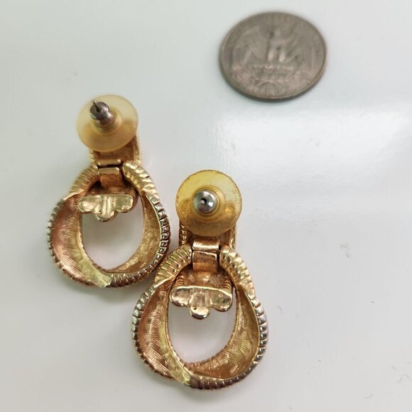 Vintage Goldtone Spiral Door Knocker 80s Pierced Earrings - Picture 2 of 3